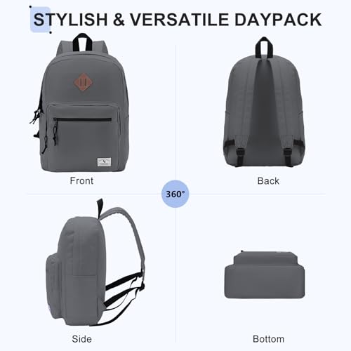 VX VONXURY Backpack for Men Women, Lightweight Kids School Bag, Classic Basic Laptop Bookbag for College Work Travel Hiking - color: Dark Grey
