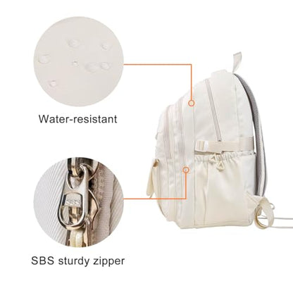 Phaoullzon Teen Girls School Backpack with Lunch Box for Boys, College Aesthetic Laptop Bookbag for Women,Beige - color: Beige