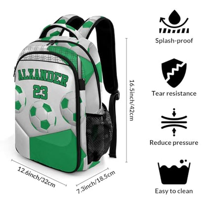 Backpack for School,Sport Ball Athlete Player Soccer Green Kid Water Resistant Casual Daypack for Travel with Bottle Side Pockets 16.5 Inch - color: Green