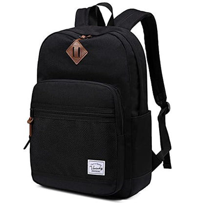 VASCHY School Backpack, Water Resistant Casual Daypack Travel Backpack Bookbag for Men Women with Padded Laptop Sleeve Black - color: Black