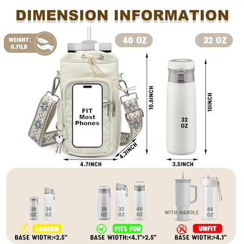 Water Bottle Holder with Strap, 32oz 40oz Insulated Water Bottle Carrier Bag, Purse Crossbody Sling Bag with Phone Pocket for Walking Hiking - color: white