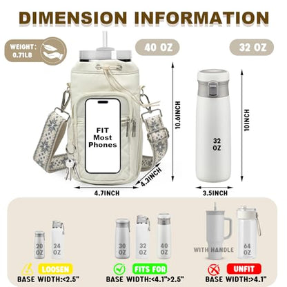 Water Bottle Holder with Strap, 32oz 40oz Insulated Water Bottle Carrier Bag, Purse Crossbody Sling Bag with Phone Pocket for Walking Hiking - color: white