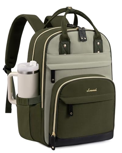 LOVEVOOK Laptop Backpack Women with Giant Cup Holder,17.3 inch Work Travel Backpack Computer Laptop Bag,Cute College Nurse Teacher Backpack Purse,Gift for Women & Men,Olive green-Bean green-Kelp green - color: Olive Green-bean Green-kelp Green, size: 17-C