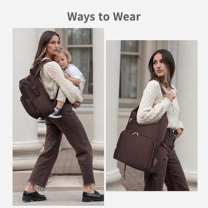 CEI-CEI Neoprene Diaper Bag Backpack with Insulated Pockets, Large Newborn Baby Maternity Bags Travel Tote with Changing Pad - color: Dark Brown