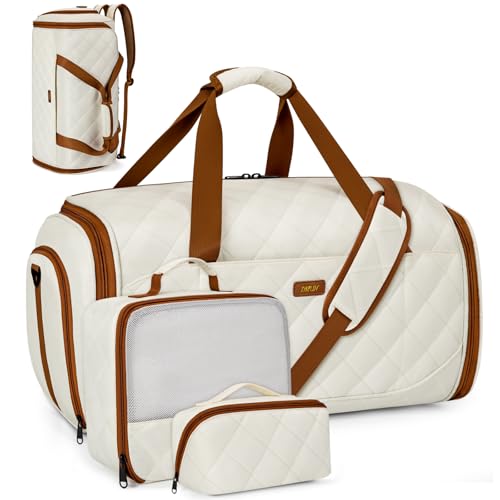 Convertible Garment Bags for Travel - Carry on Garment Duffle Bag with Backpack Straps for Men Women, 4 in 1 Large Travel Duffel Bags with Shoes Compartment Hanging Suit Dress Weekender Bag 3pcs Set - color: D3-Beige
