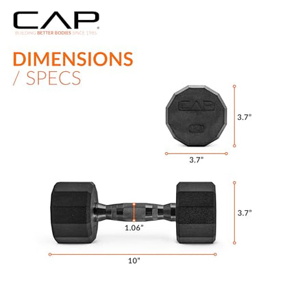 CAP Barbell Coated Hex Dumbbell Weight - Single | 10-120 lbs | Multiple Options - size: 10 lb, style: 12-Sided - Black Handle