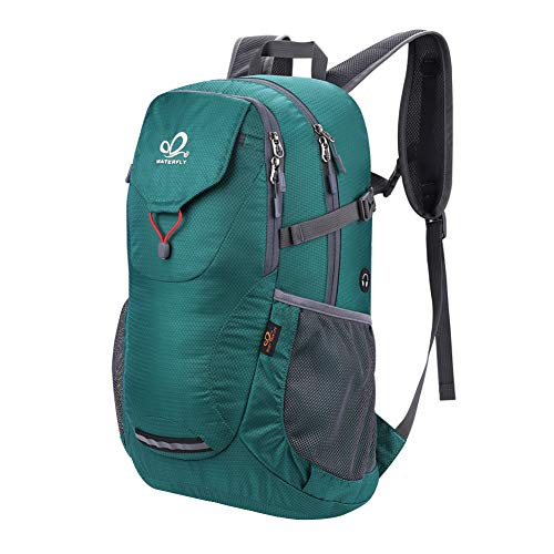 WATERFLY Lightweight Packable Hiking Backpack: 30L Foldable Travel Daypack Ultralight Camping Day Pack for Woman Man - color: Green
