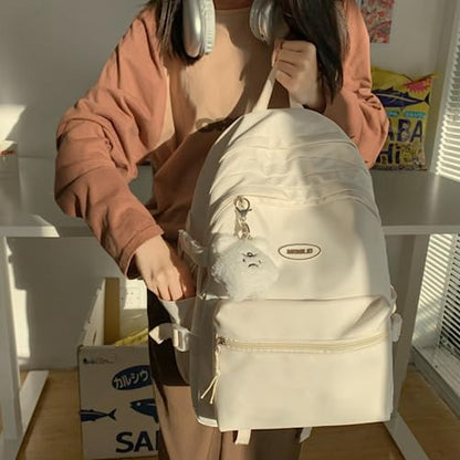 VTTDB Kawaii Backpack with Cute Accessories Casual Aesthetic Daypack Simple Laptop Bag Waterproof Travel Rucksack for Women (white) - color: White