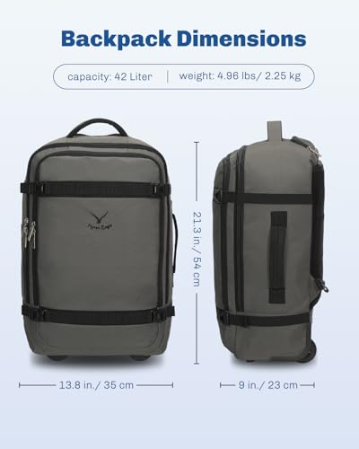 Hynes Eagle Rolling Backpack 42L Backpack with Wheels Airline Approved Carry on Luggage Laptop Travel Suitcase Bag for Women Men Dark Grey - color: Dark Grey