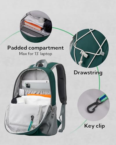WATERFLY 12L Small Hiking Backpack: Day Pack Lightweight Travel Bag Camping Fitness Cycling Outdoor Sports Daypack For Women Men - color: Dark Green