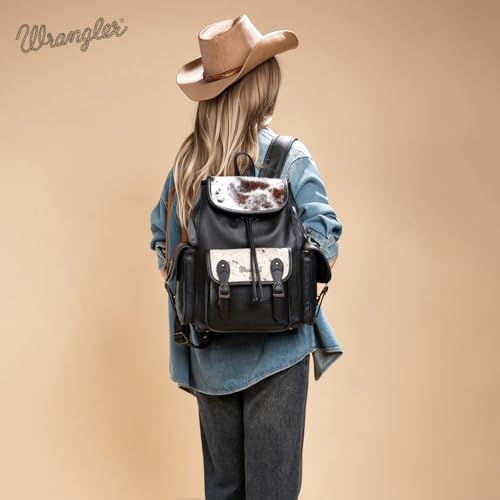Montana West Wrangler Backpack Purse for Women Hair-on Cowhide Backpacks Western Travel Bags - color: Cowhide Black