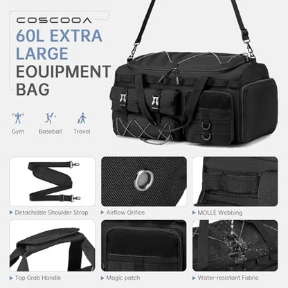 Tactical Gym Bags for Men, Carry On Luggage 22x14x9 Airline Approved, 3 in 1 Duffle Bag with Shoe Compartment,Travel Backpack Weekender Overnight Range Bag for Workout Football, Black - size: 50L