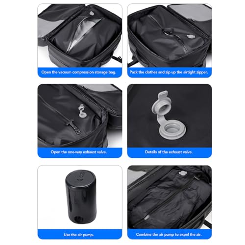 Jiawu Vacuum Backpack with Pump and Combination Lock, 55L Expandable Vacpack Backpack, Air Back Pack, Compression Vacuum Sealed Bags for Laptop, Travel, Business, Camping