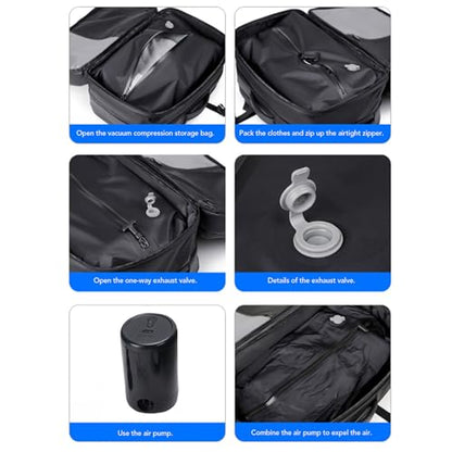 Jiawu Vacuum Backpack with Pump and Combination Lock, 55L Expandable Vacpack Backpack, Air Back Pack, Compression Vacuum Sealed Bags for Laptop, Travel, Business, Camping