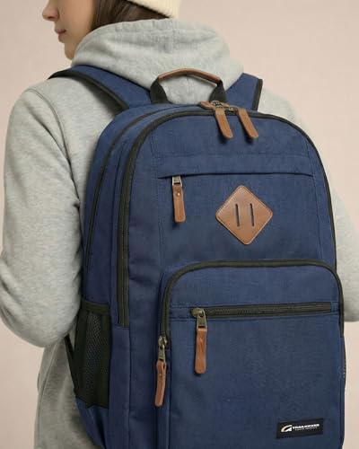 TRAILKICKER Classic Carry-on Travel Backpack, Laptop Backpack with Padded 17 inch Laptop Sleeve, Multi Pocket College Backpack, Casual Daypack Backpacks - Navy - color: Navy