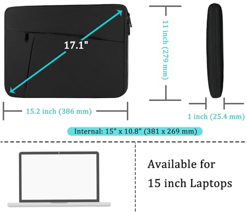 Laptop Sleeve 15 inch, Shockproof Protective Computer Carrying Cover with Front Pocket, Briefcase Laptop Sleeve Bag for 15 inch New MacBook Air, MacBook Pro, HP, Dell, Asus, Black - color: Black, size: 15 inch