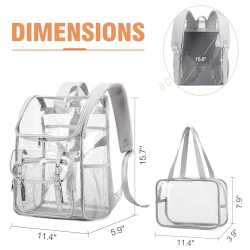 DIGOBAY Clear Backpack with Lunch Bag Set, Leather Clear Backpack Heavy Duty Thick PVC Bookbag Large See Through Transparent Backpacks with Support Pad for College Travel Workplace Security Gray - color: Grey