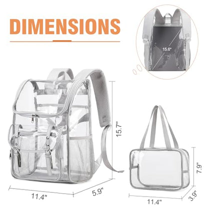 DIGOBAY Clear Backpack with Lunch Bag Set, Leather Clear Backpack Heavy Duty Thick PVC Bookbag Large See Through Transparent Backpacks with Support Pad for College Travel Workplace Security Gray - color: Grey
