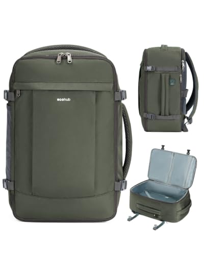 ECOHUB Travel Backpack Airlines Approved Personal Item Bag Carry On Backpack - color: Grey Green, size: 18 inch underseat