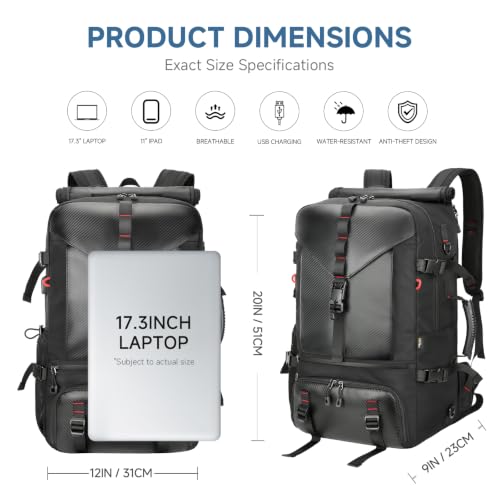 SWICKY Carry-on Travel Backpack for Men, Airline Approved Convertible Duffle Backpack with Shoe Compartment & USB Charging Port, Water Resistant 17.3 Inch Laptop Backpack for Travel Gym Camping - color: 82522(black-fits 17.3 Inch Laptop)
