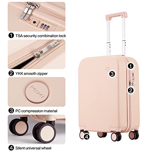 mixi Carry on Luggage, 20'' Suitcase Spinner Wheels Luggage Hardshell Lightweight Rolling Suitcases PC with Cover & TSA Lock for Business Travel, Pink - color: Pink, size: 20in Carry on