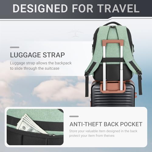40L Expandable Laptop Backpack, Anti-thief Travel Backpack, Airline Approved Business Waterproof Carry on Luggage, Fits 15.6" Laptop for Men Women - color: Green, size: 15.6 inches