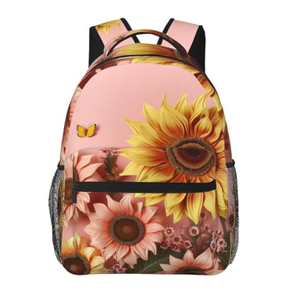 Big sunflower on pink background Travel Backpack for Men & Women 15.6 inch Laptop Backpack Waterproof Work Back Pack - color: Big Sunflower on Pink Background