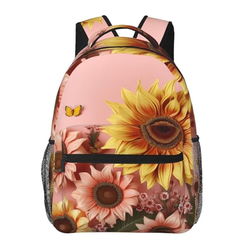 Big sunflower on pink background Travel Backpack for Men & Women 15.6 inch Laptop Backpack Waterproof Work Back Pack - color: Big Sunflower on Pink Background