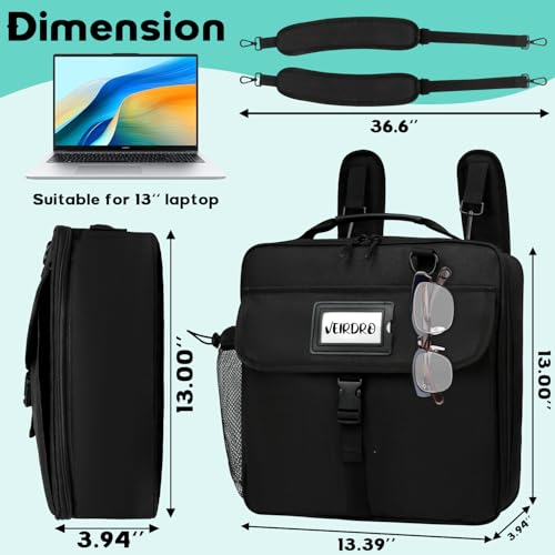 Veirdro 3 Inch D-Ring Zipper Binder Backpack for 700+ Sheets Capacity& 13 Inch Laptop Compartment, Detachable 3-Ring Zip Up Binder Bag with Backpack Straps& Water Bottle Pocket for School (Black)