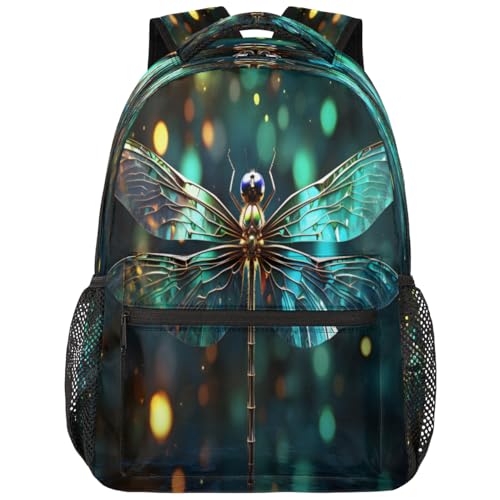 Blue Dragonfly Backpack with Chest Strap, Casual Backpack for Women Men, 16 Inch Daypack for Travel Work, Vintage Animal - color: Pink
