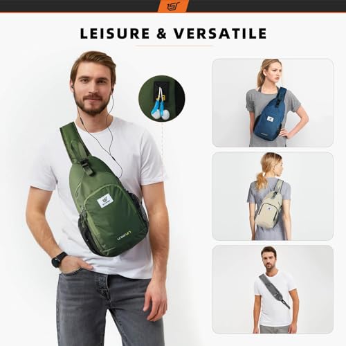 SKYSPER Sling Bag RFID Crossbody Sling Backpack Cross Body Shoulder Bag Travel Hiking Daypack for Women Men(Army Green) - color: Army Green