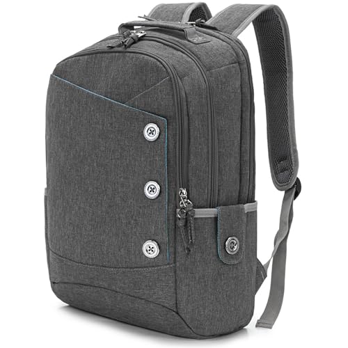 KINGSLONG 15.6 inch Grey Laptop Backpack for Men Women, Stylish Buttons Decor Daypack with USB Charging Port, Water Resistant Computer Bag Notebook Bag Suitable for College Travel Work Gifts - color: Grey, size: 15.6 inch