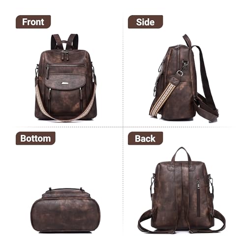 WYFJNX PU Leather Womens Backpack Purse Ladies Backpack Handbag Fashion Shoulder Bag Small Travel Bag Brown - color: Dark Brown