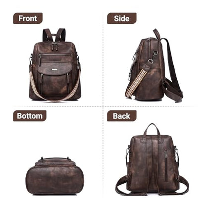 WYFJNX PU Leather Womens Backpack Purse Ladies Backpack Handbag Fashion Shoulder Bag Small Travel Bag Brown - color: Dark Brown