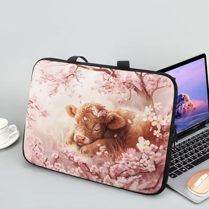 10 Inch Cherry Blossom Cow Laptop Sleeves, Lightweight Computer Tote Bag Tablet Carrying Case Neoprene Laptop Cover Handbag Briefcase Shoulder Bag for Travel/Business/School - color: Cherry Blossom Cow, size: 10 Inch