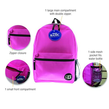 BAZIC School Backpack 16" Fuchsia, Lightweight School Bag Padded Back & Adjustable Strap for Students, Travel Bag Fit A4 Notebook, 1-Pack - color: Fuchsia, size: 16"