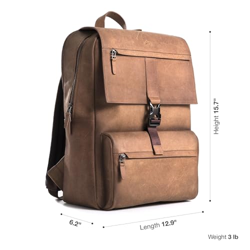 Leather Backpack for Men & Women, Classic Brown - Handcrafted Top Grain Leather Backpack with 17-Inch Laptop Sleeve - Lightweight, Stylish & Durable for Business, Travel & Work - 33cm x 16cm x 40cm - color: 02 Brown