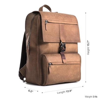 Leather Backpack for Men & Women, Classic Brown - Handcrafted Top Grain Leather Backpack with 17-Inch Laptop Sleeve - Lightweight, Stylish & Durable for Business, Travel & Work - 33cm x 16cm x 40cm - color: 02 Brown