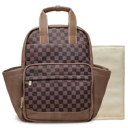 miss fong Small Diaper Bag - Baby Diaper Bag Backpack Checkered Diaper Bag with Changing Pad Baby Backpack for Travel Daycare Mommy Diaper Backpack Pañaleras Para Bebe for Mom & Dad -Coffee - color: Coffee