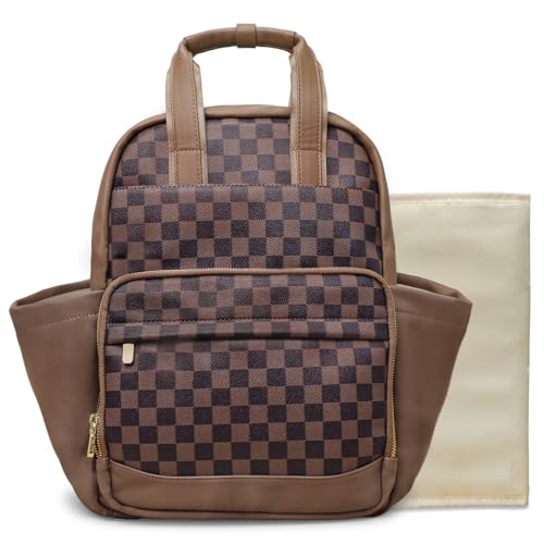miss fong Small Diaper Bag - Baby Diaper Bag Backpack Checkered Diaper Bag with Changing Pad Baby Backpack for Travel Daycare Mommy Diaper Backpack Pañaleras Para Bebe for Mom & Dad -Coffee - color: Coffee