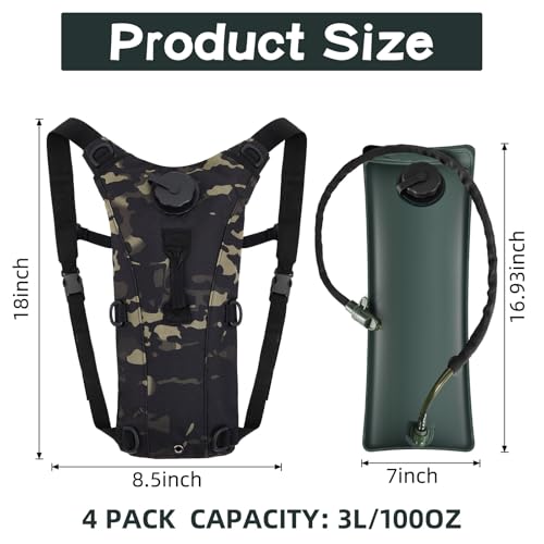 4 Pack Tactical Hydration Backpack with 3L Water Bladder Military Daypack Water Backpack Lightweight Hydration Back Pack for Running Cycling Climbing Hiking for Men Women - style: Dark Camo