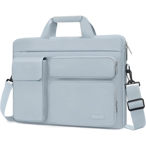 MOSISO Laptop Shoulder Bag 15.6 inch, 15-15.6 inch Computer Bag Compatible with MacBook Pro 16 inch, HP, Dell, Lenovo, Notebook with 2 Raised&1 Flapover&1 Horizontal Pocket&Handle&Belt, Baby Blue - color: Baby Blue, size: 16 inch