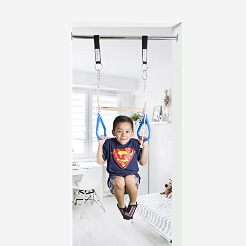 DreamGYM Doorway Swing Kit fr Kids - Doorway Gym with Trapeze Bar Combo, Gymnastic Rings, Rope Ladder & Classic Belt Swing