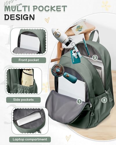 BJLFS Green Cute School Backpack with Laptop Compartment Small Travel Laptop Backpack for Women Men Waterproof College Backpack Simple School Bag for Teens Girls Boys - color: A0-green