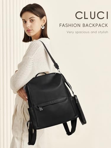 CLUCI Womens Backpack Purse PU Leather Anti-theft Fashion Designer Travel Bag Ladies Shoulder Bags | Purse - color: Top Zip-y Black(2pc)