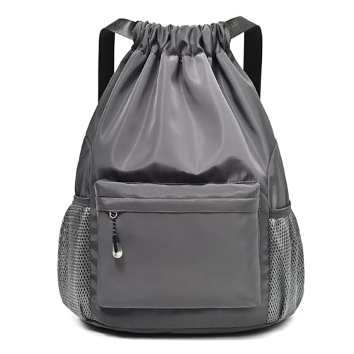 LOKAPEGY Drawstring Backpack for Women, Waterproof Drawstring Gym Bag for Men, Cinch Sack for Basketball, Pull String Sport Bag for Soccer. (Grey) - color: Grey
