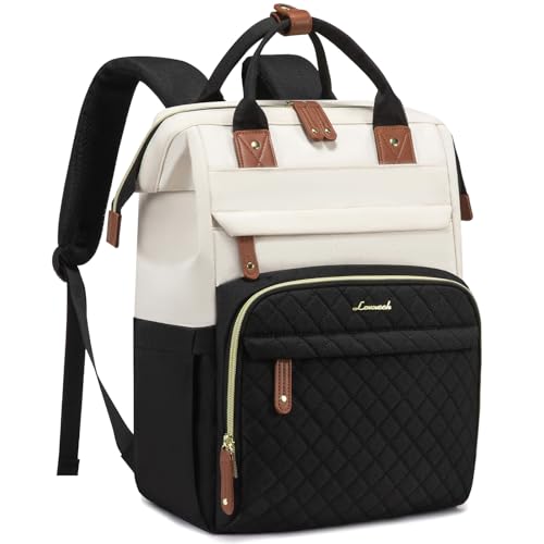 LOVEVOOK Laptop Backpack for Women, 17.3'' Waterproof Nurse Bag Teacher Work Backpack Purse for Women, Travel Computer Backpack for College Office Business Ladies - color: Cream-black, size: 17.3 inch-Internal laptop compartment