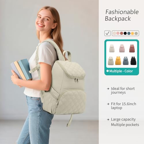 NOL Natural Organic Lifestyle Women's Quilted Puffer Backpack, Large Waterproof Lightweight Puffy Bookbag, Carry on Daypack for Travel, Work (Khaki) - color: Khaki