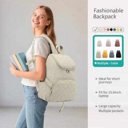 NOL Natural Organic Lifestyle Women's Quilted Puffer Backpack, Large Waterproof Lightweight Puffy Bookbag, Carry on Daypack for Travel, Work (Khaki) - color: Khaki