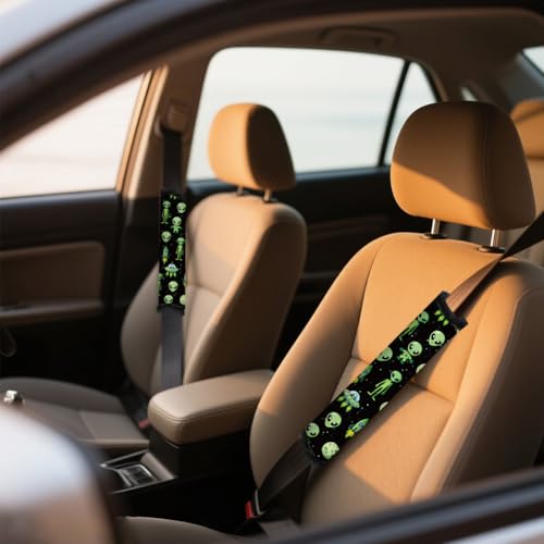 DOODLREAM 2Pcs Soft Auto Seat Belt Cover Pads, Alien Space Car Seatbelt Shoulder Cushion for Comfortable Driving, Compatible with All Cars' Seatbelt and Backpack Straps 11x2.4inch - color: Alien